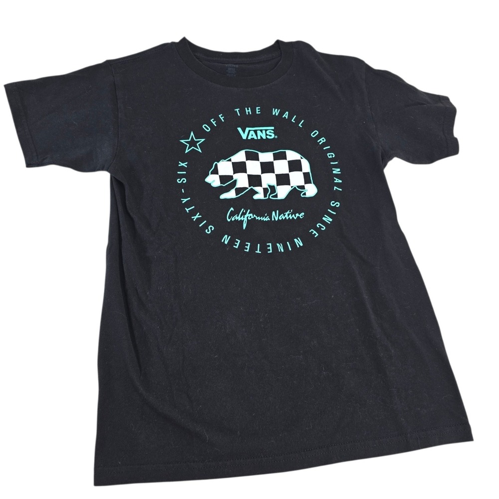 Vans Graphic Tee Mens Small Black Cotton California Native Bear Checkered Skate